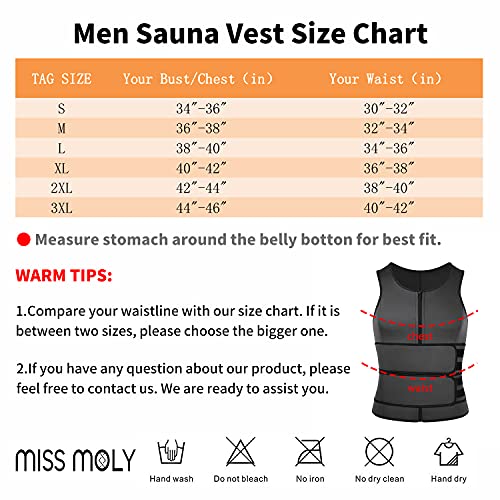 MISS MOLY Sauna Waist Trainer Vest for Men Sweat Vest with Double Belt Workout Neoprene Body Shaper Tank Top,Gray XL
