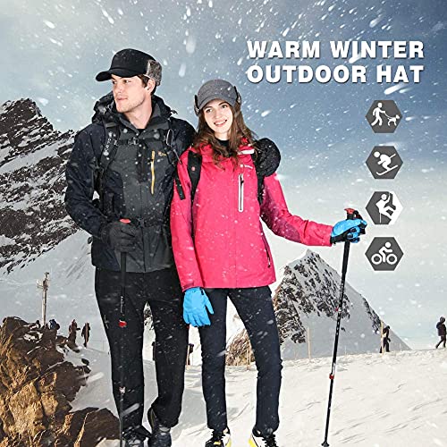 Comhats Winter Wool Baseball Cap Earflap Hat Faux Fur Ear Flap Hat for Men Hunting Fitted Hat Black Unisex