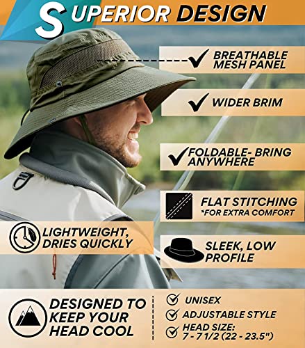 GearTOP UPF 50+ Boonie Hats for Men Wide Brim for UV & Sun Coverage for Fishing Hiking Hunting Mens Hat Safari (Army Green, 7-7 1/2)