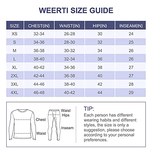 WEERTI Thermal Underwear for Men, Long Johns Base Layer Fleece Lined Top Bottom (White XL)