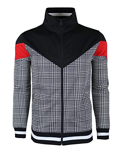 SCREENSHOTBRAND-F11957 Mens Urban Hip Hop Premium Track Jacket - Slim Fit Side Taping Urbanwear Fashion Top-Black/Pattern-Small