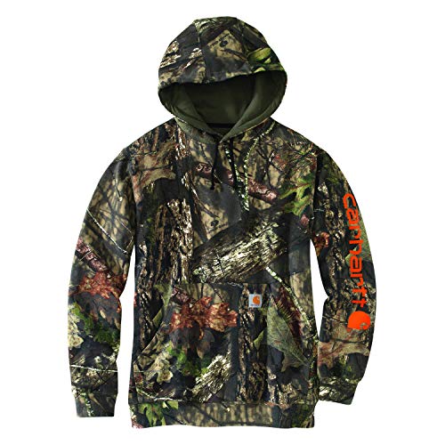 Carhartt Men's Midweight Camo Sleeve Logo Hooded Sweatshirt (Regular and Big & Tall Sizes), Mossy Oak Break, Large