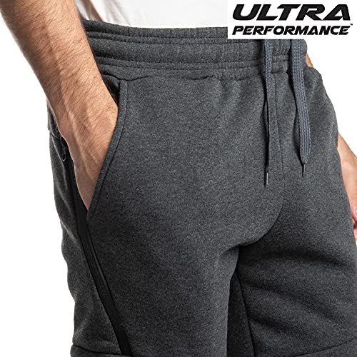 Ultra Performance Fleece Active Tech Joggers for Men, Mens Sweatpants with Zipper Pockets 3 Pack