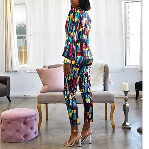 Women Lapel Collar Long Sleeve Top Jacket Pants 2 Piece Suit Set Outfits Elegant Uniform Suits Letter Print Multicolored Large