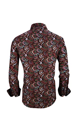 Premiere Men's Colorful Paisley Designer Fashion Dress Shirt Floral Casual Shirt Woven Long Sleeve Button Down Shirt (Red Paisley 624, XL)