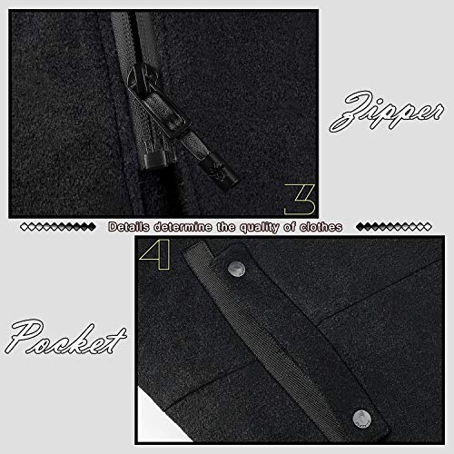 ELETOP Men's Coat 80% Wool Overcoat Winter Long Pea Coat Classic Hooded Jacket 1812 Black L