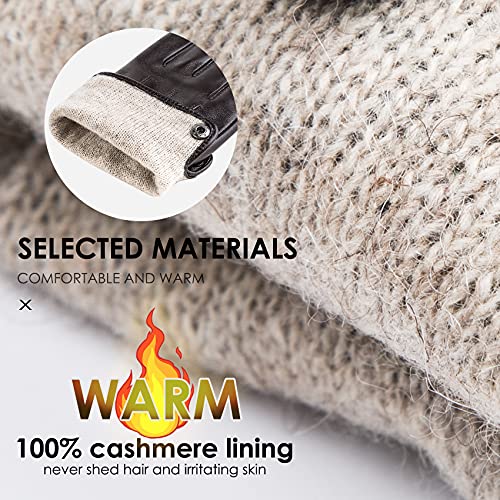 Winter Genuine Sheepskin Leather Gloves For Men, Warm Touchscreen Texting Cashmere Lined Driving Motorcycle Gloves by Dsane (Brown, L)