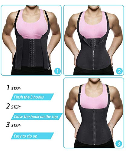 Nebility Women Waist Trainer Corset Zipper Vest Body Shaper Cincher Tank Top with Adjustable Straps (2XL, Black)
