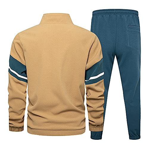Runcati Mens Tracksuits Color Block Sweatshirt and Joggers 2 Pcs Track Suit Fleece Hoodies Sweatsuits Sports Set