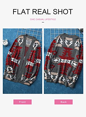 Dokotoo Womens Winter Warm Open Front Long Sleeve Aztec Print Cardigans Sweaters Casual Knitting Coats Outerwear Chunky Cardigans Jackets with Pockets Gray M