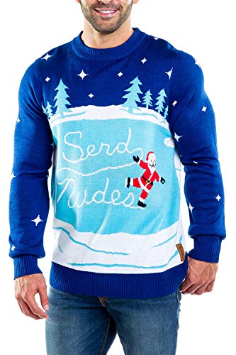 Tipsy Elves Men's Ugly Christmas Sweater Send Nudes Hilarious Santa Claus Ice Skating Holiday Pullover Size XX-Large