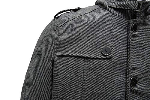 Wantdo Men's Casual Mid Length Coat Windproof Wool Jacket Thick Grey Large