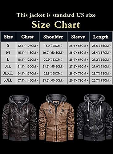 Hood Crew Men's Warm PU Faux Leather Zip-Up Motorcycle Bomber Jacket With a Removable Hood Brown XXXL