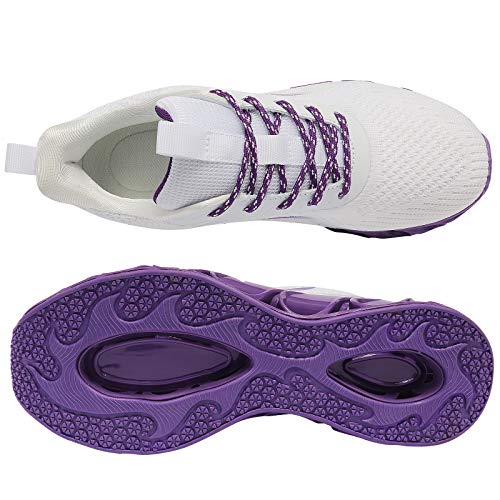 MOSHA BELLE Women Gym Tennis Shoes Fashion Walking Street Running Daily Basic Knit Sneakers White Purple Size 7