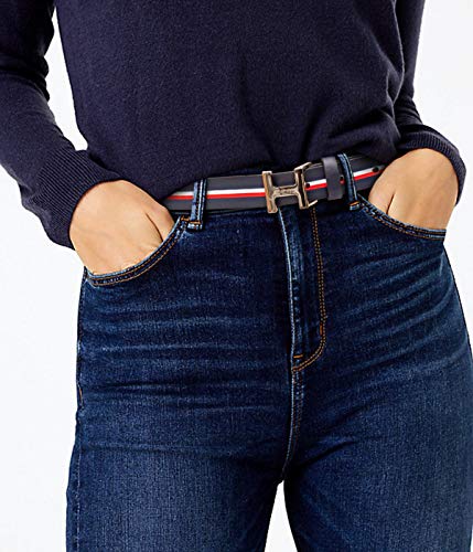 Tommy Hilfiger Women's 100% Leather Fashion Belt, TH Navy, Medium