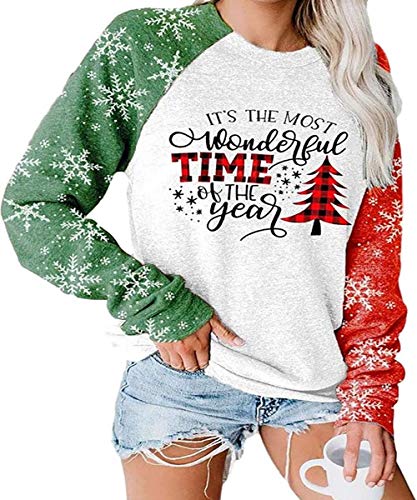 Merry Christmas Sweartshirt for Women Xmas Buffalo Plaid Tree Color Block Christmas Snowflake Print Long Sleeve Top T-Shirt Gray