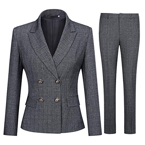 Women's 2 Piece Slim Fit Work Suit Set Two Button Blazer and Pants (Dark Gray, XXL)