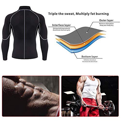 URSEXYLY Men Exercise Sweat Hot Dress Shirt, Sauna Suit Neoprene Slimming Fitness Jacket Gym Wear for Core Muscle Training (Black Exercise Shirt, S)