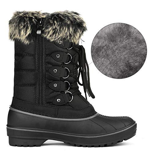 DREAM PAIRS Women's DP-Canada Black Faux Fur Lined Mid Calf Winter Snow Boots Size 6 M US