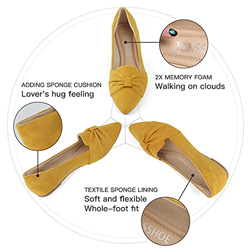 MUSSHOE Ballet Flats for Women Comfortable Women's Flats Memory Foam Slip on Pointed Toe Flats Shoes Women,Mustard Knot 11