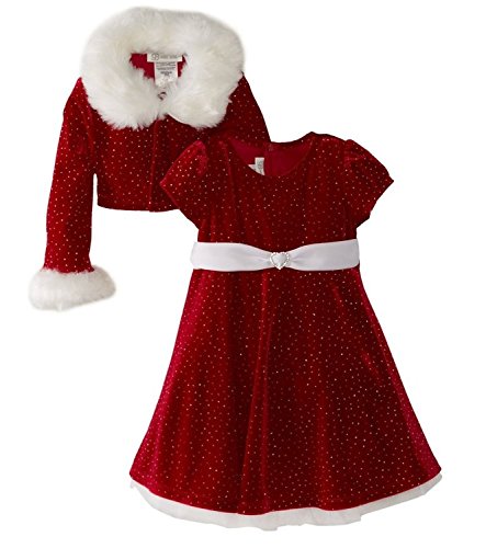 Bonnie Jean Girls 2t-14 Glitter Jacket Santa Dress (7) Red