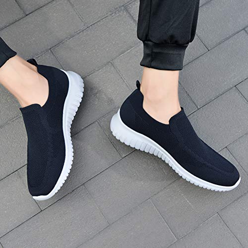 LANCROP Men's Comfortable Walking Shoes - Casual Knit Loafer Slip on Sneakers 7.5 US, Label 40 Dark Blue
