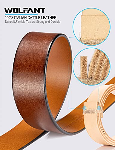 WOLFANT Full Grain Leather Belt for Men,100% Italian Real Solid Leather Casual Jeans belt