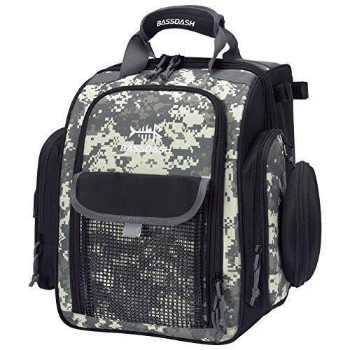 BASSDASH FP04 Fishing Tackle Backpack Water Resistant Bag with Rod Water Bottle Holder for Outdoor Camping Hiking