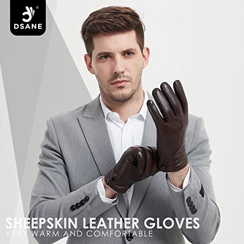 Winter Genuine Sheepskin Leather Gloves For Men, Warm Touchscreen Texting Cashmere Lined Driving Motorcycle Gloves by Dsane (Brown, L)