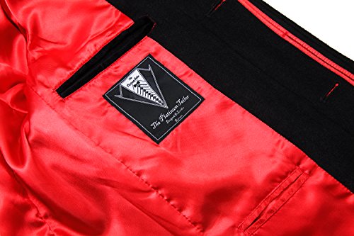 Mens Black Overcoat Wool & Cashmere Covert Warm Winter Mod Cromby Coat Velvet Collar & Red Satin Lining (42)