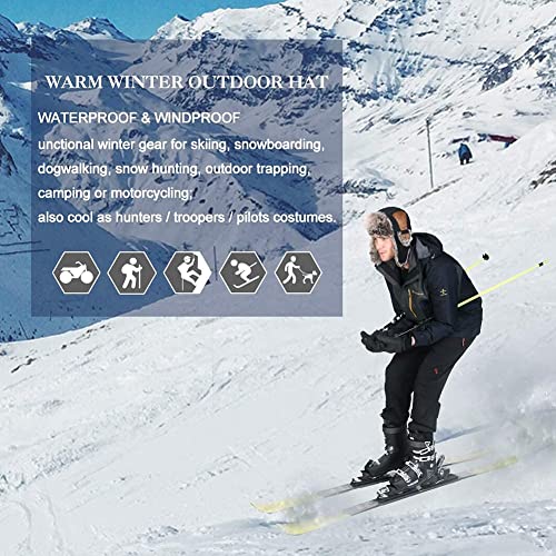 Comhats Winter Trapper Hat for Men Bomber Hunting Trooper Ushanka with Ear Flaps Faux Fur Black Medium Large