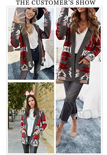 Dokotoo Womens Winter Warm Open Front Long Sleeve Aztec Print Cardigans Sweaters Casual Knitting Coats Outerwear Chunky Cardigans Jackets with Pockets Gray M