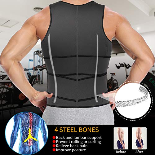 MISS MOLY Sauna Waist Trainer Vest for Men Sweat Vest with Double Belt Workout Neoprene Body Shaper Tank Top,Gray XL