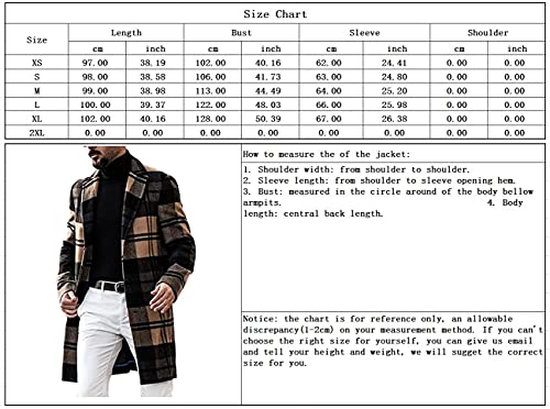 chouyatou Men's Casual Notched Collar Plaid Single Breasted Wool Blend Formal Trench Top Coat (Brown-Plaid, Medium)