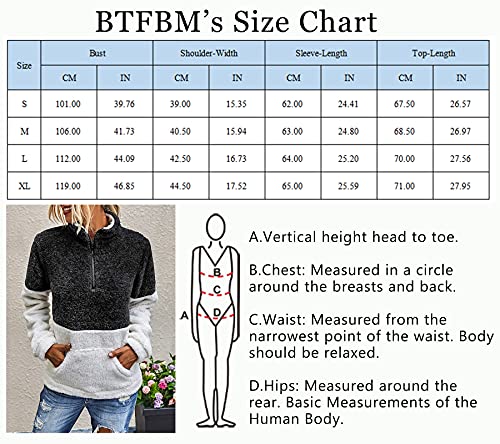 BTFBM Women Sherpa Pullover Quarter Zip Long Sleeve Fluffy Soft Fleece Jackets Sweaters Sweatshirts Hoodies Outwear Coat (Black, X-Large)