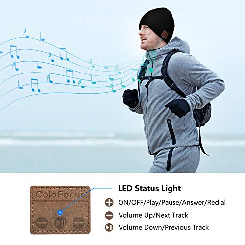 ColoFocus Bluetooth Beanie Hat for Men, Music Hat Men Hat Christmas Beanie Hat, Unique Winter Sports Gifts for Dad Men Husband Boys Black