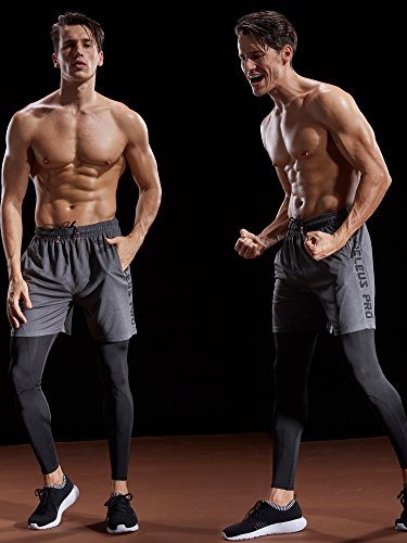 Neleus Men's 7" Workout Running Shorts with Pockets,6056,3 Pack,Black/Grey/Navy Blue,L,EU XL