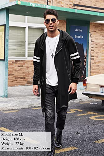 COOFANDY Men's Fashion Long Hooded Outwear Hoody Sweatshirt Teenager Hoodies Longline Cardigan (XX-Large, 01-Black000)