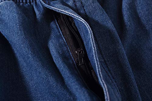 IDEALSANXUN Men¡¯s Elastic Waist Loose Fit Denim Pants Casual Solid Jeans Trouser(38W x 32L, Dark Blue)