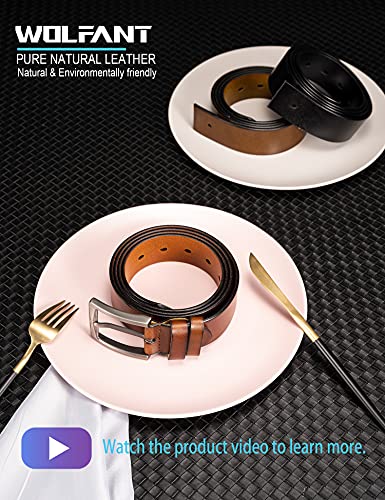 WOLFANT Full Grain Leather Belt for Men,100% Italian Real Solid Leather Casual Jeans belt