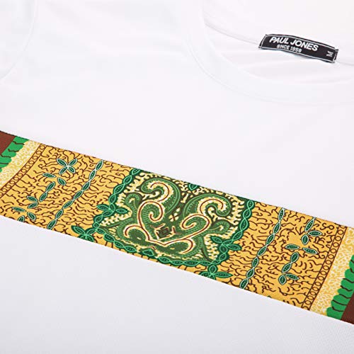 Mens Hipster T-Shirt and Shorts Tracksuit Set with African Tribal Pattern M White