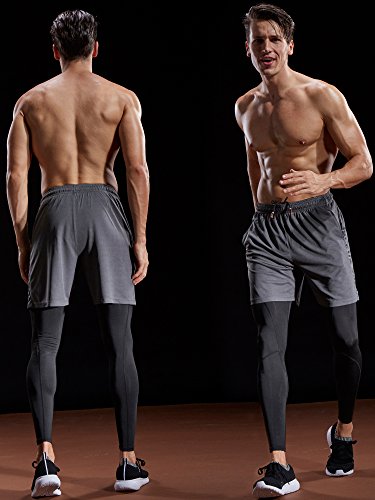 Neleus Men's 7" Workout Running Shorts with Pockets,6056,3 Pack,Black/Grey/Navy Blue,L,EU XL