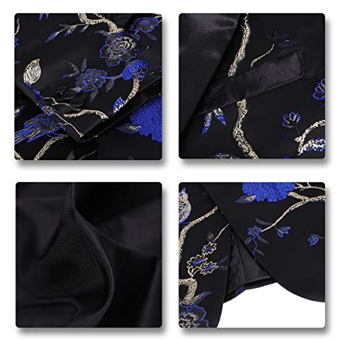 Cloudstyle Mens 2 Piece Floral Dress Suit One Button Dinner Tuxedo Jacket & Pants Blue