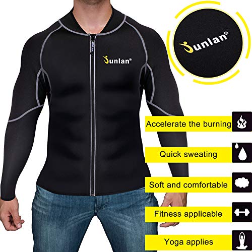 Men Sweat Neoprene Jacket Sauna Suit Workout Shirt Body Shaper Fitness Jacket Gym Top Clothes Shapewear Long Sleeve (Black, XXL)