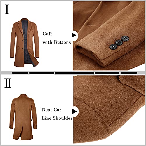 Men's Trench Coat Wool Top Coat Winter Long Coats 1702 Camel L