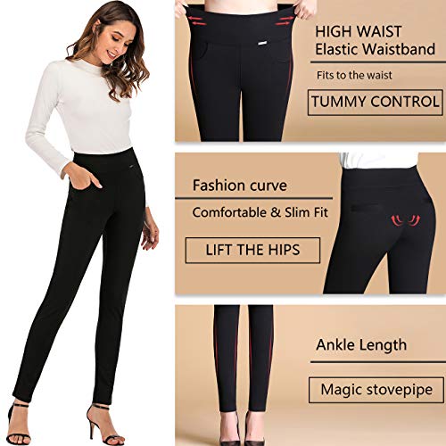 neezeelee Dress Pants for Women Comfort High Waist Skinny Stretch Slim Fit Leg Easy into Pull on Ponte Pants for Work (Black, 14 (XXX-Large))