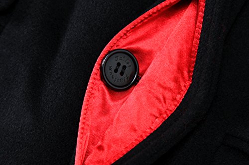 Mens Black Overcoat Wool & Cashmere Covert Warm Winter Mod Cromby Coat Velvet Collar & Red Satin Lining (42)
