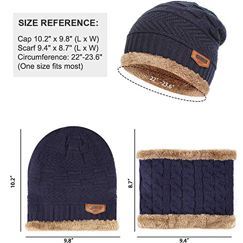 Mens Womens Winter Beanie Hat Scarf Set Warm Knit Hat Thick Fleece Lined Winter Cap Neck Warmer for Men Women