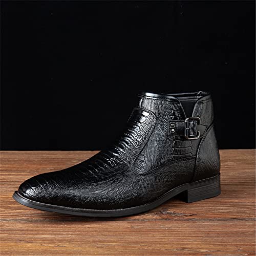 CustforU Men's Patent Leather Boots High Top Round Toe Chelsea Boot Chelsea Dress Boots Zipper Pointed Toe Casual Boots Chukka Ankle Boots Formal and Casual Boots Black Brown Black 9