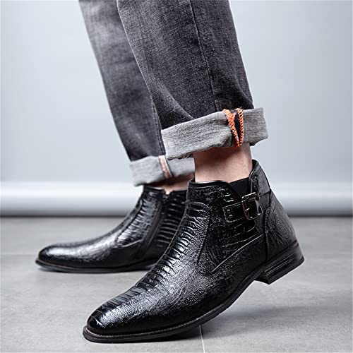 CustforU Men's Patent Leather Boots High Top Round Toe Chelsea Boot Chelsea Dress Boots Zipper Pointed Toe Casual Boots Chukka Ankle Boots Formal and Casual Boots Black Brown Black 9